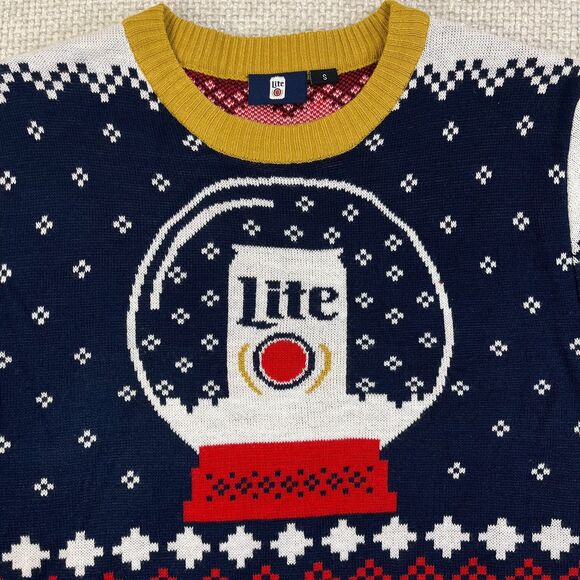 Miller Lite Ugly Christmas Sweater Men's Small Snow Globe Holiday Beer All Over - Picture 2 of 7